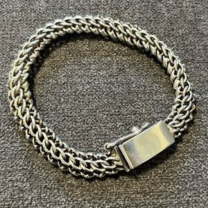 Vintage Handmade Sterling Silver 8” Mesh Chain Bracelet Unisex Mexico 40g 925